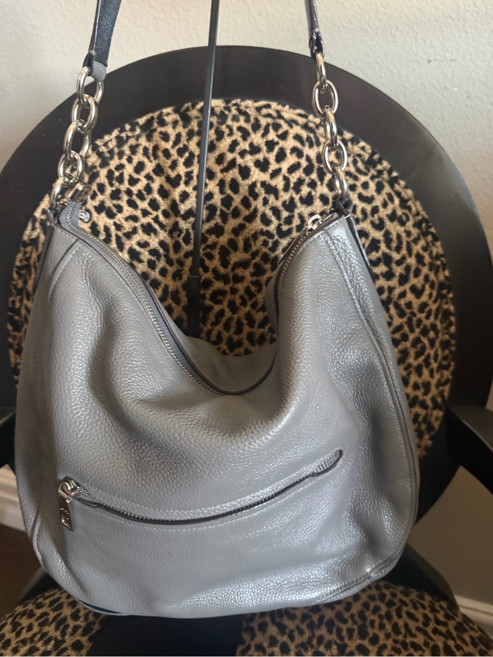 🩶Coach Ella Pebbled Leather Shoulder Hobo Bag in Gray with Studs🩶 - Picture 2 of 9
